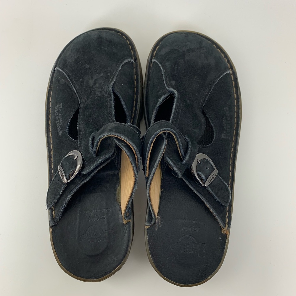 Dr. Martens Black Suede Slip On Buckle Clog Shoes - Picture 5 of 6
